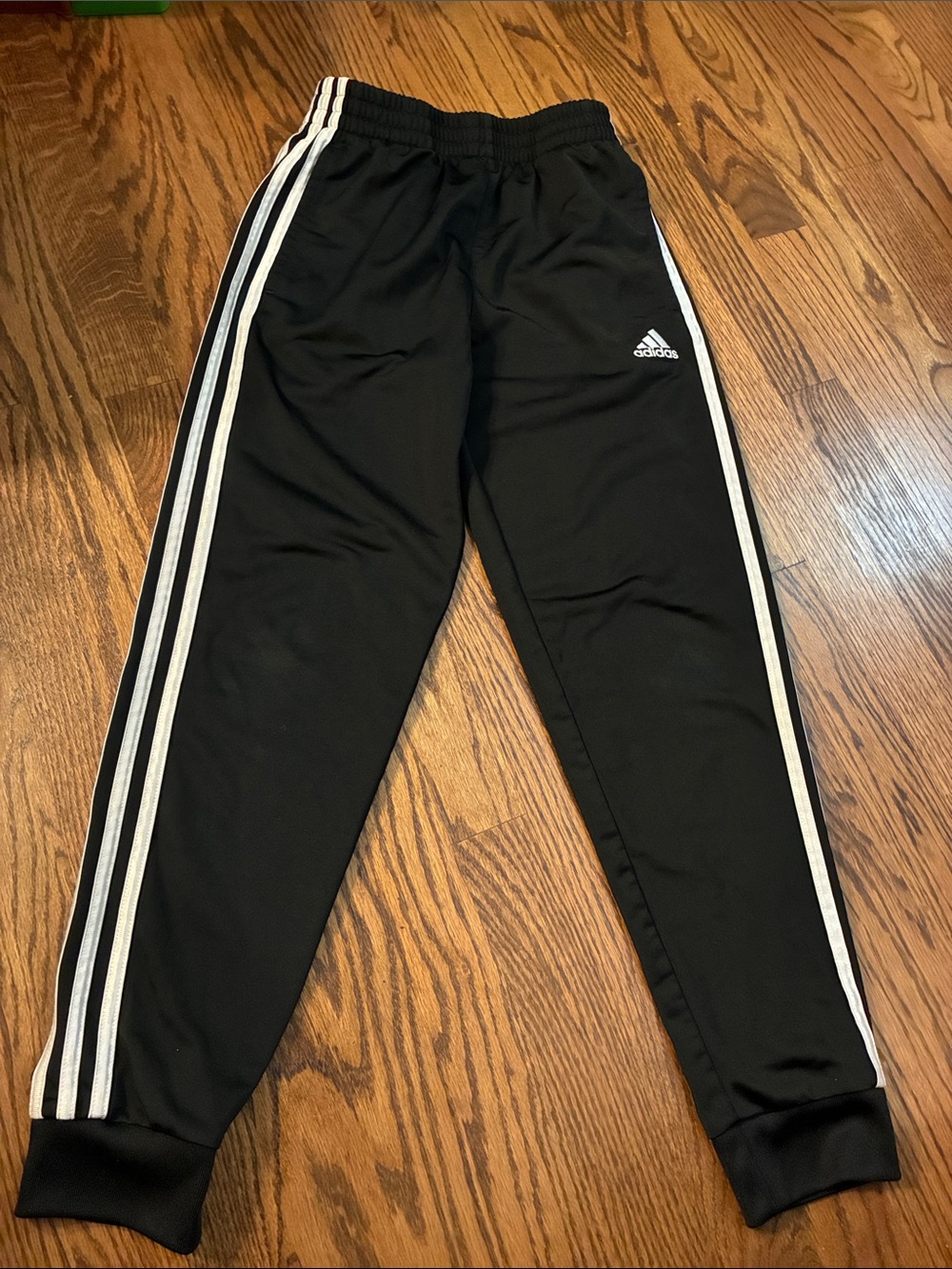 Adidas Kids Black Track Jogger Pants with White Stripes Size Medium 10-12